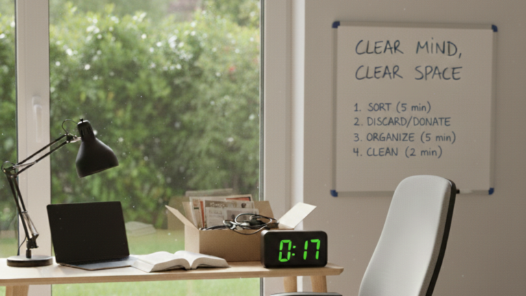 This simple, relaxed, no-pressure routine helped me declutter a space in just 17 minutes, helping me clear my physical and mental clutter. Try it this week.